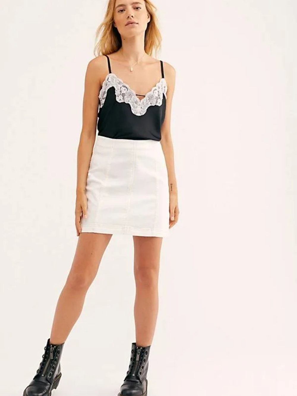 Free People Modern Femme White Denim Mini Skirt